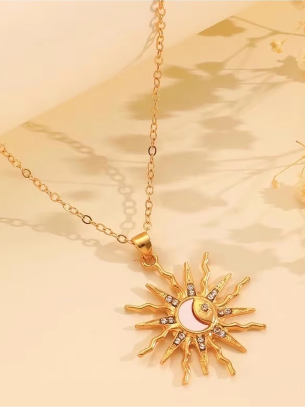 Gold Sun & Crescent Moon Pendant Necklace with Mother-of-Pearl Accent - Picture 4 of 6